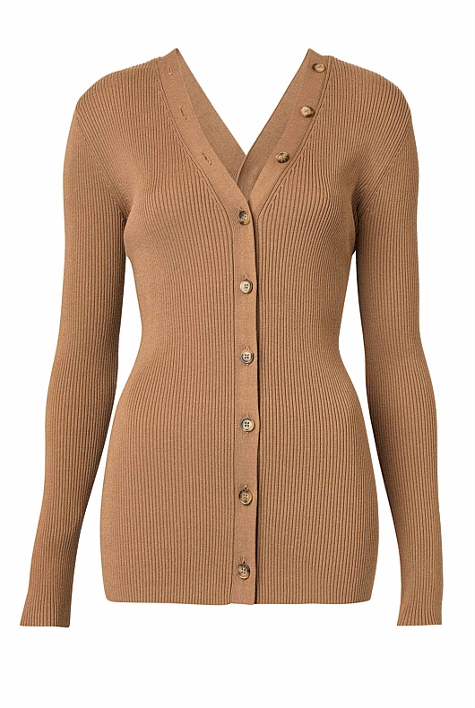 Button Through Rib Knit - Camel