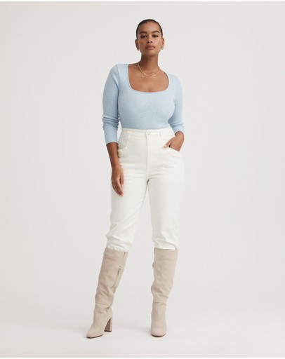 Witchery Cotton Rib Wide Neck Top