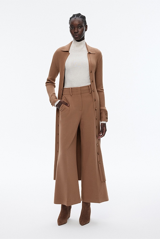 Button Through Rib Longline Cardigan - Camel