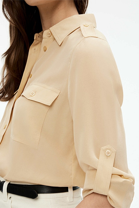 Silk Utility Tab Sleeve Shirt - Honey