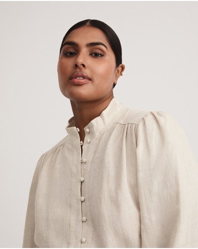 Witchery Linen High Neck Blouse