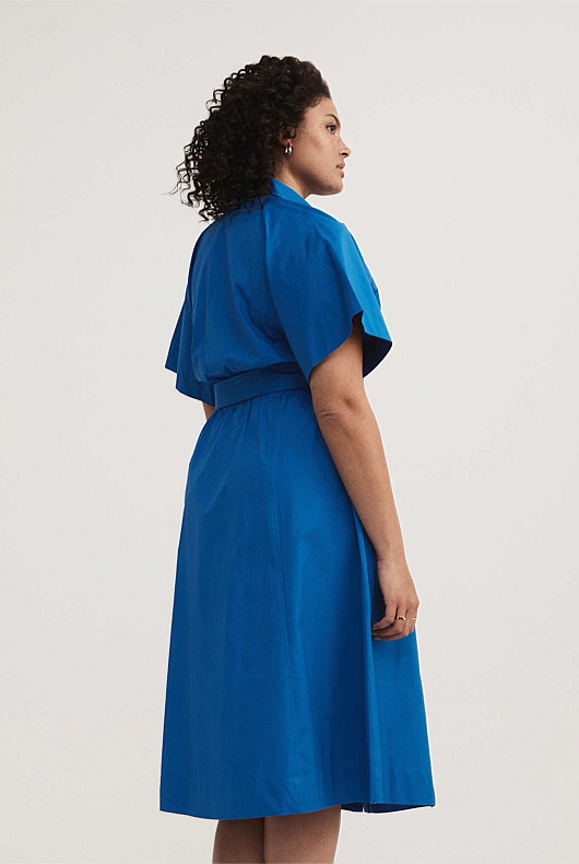 Tie Waist Shirt Dress - Bold Blue