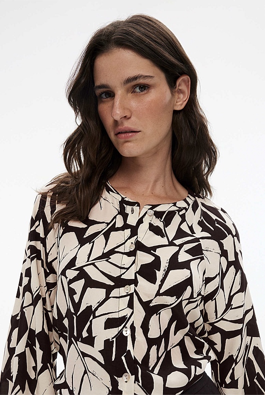 Block Foliage Blouse - Zinc