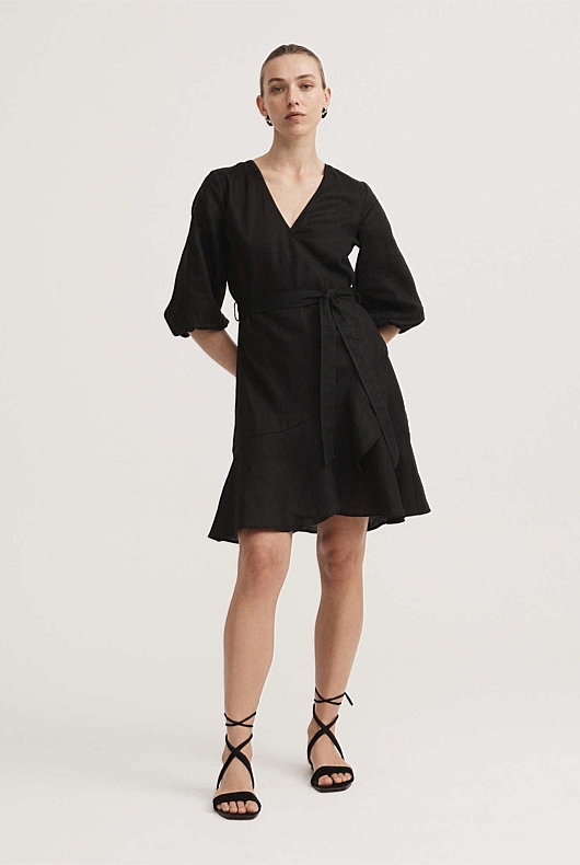 Linen Wrap Dress - Black