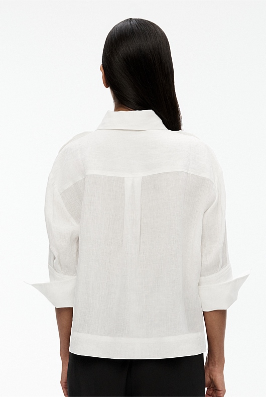 French Linen Cropped Shirt - Chalk