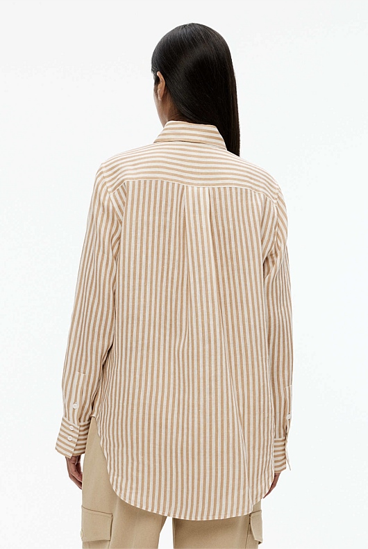 French Linen Stripe Shirt - Barley