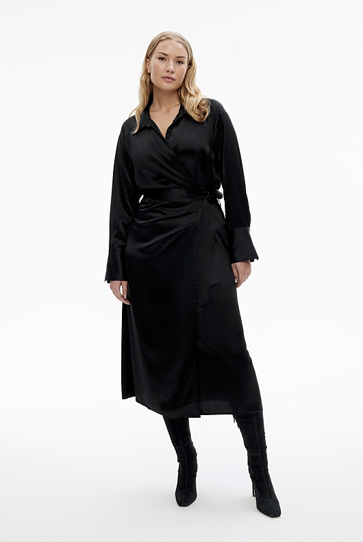 Acetate Wrap Dress - Black