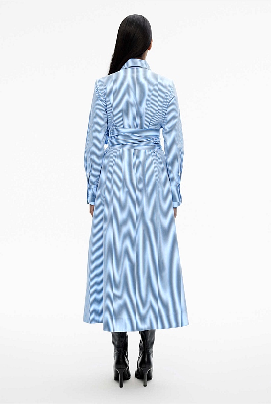 Stripe Sateen Shirt Dress - Blue Daze