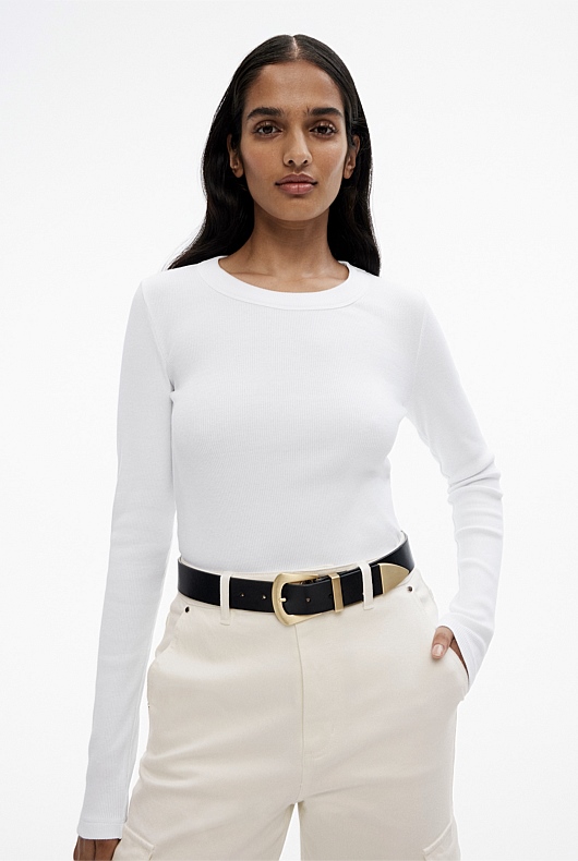 Long Sleeve Rib Top - Pure White