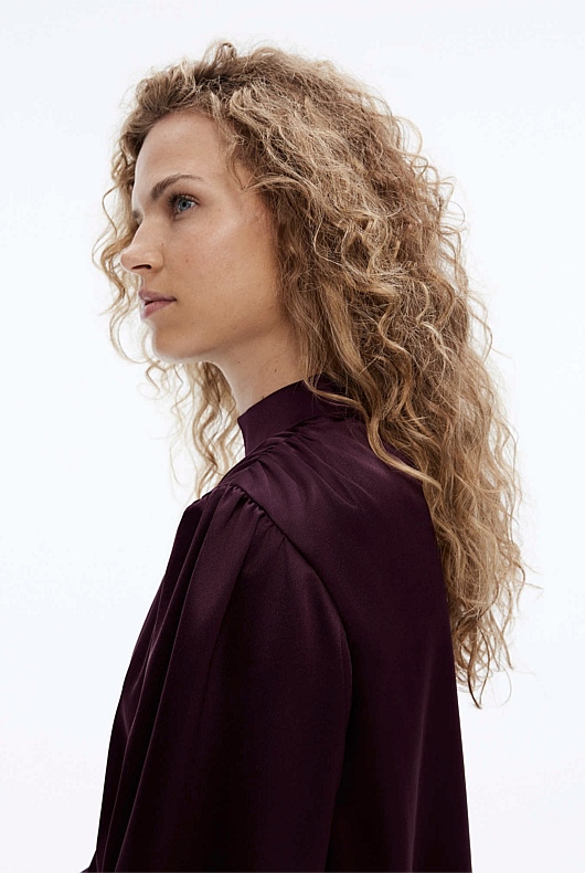Acetate High Neck Blouse - Bordeaux