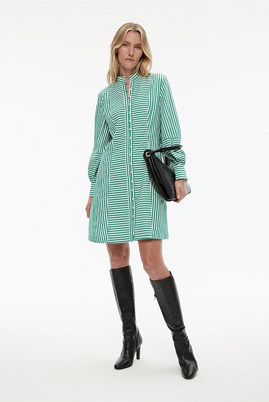 Cotton Stripe Mini Dress - Emerald