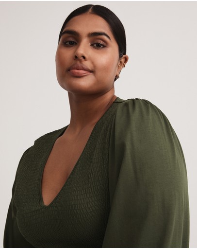 Witchery Cotton Blend Shirred V Neck Top