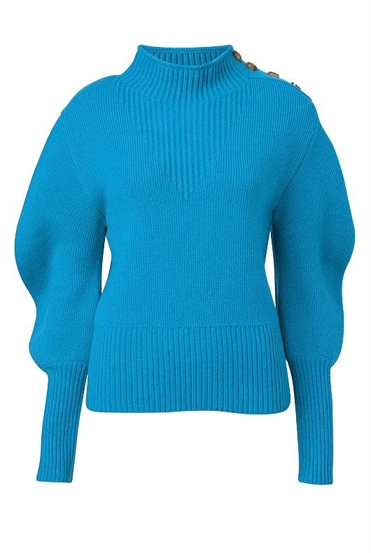 High Neck Puff Sleeve Knit - Bright Blue