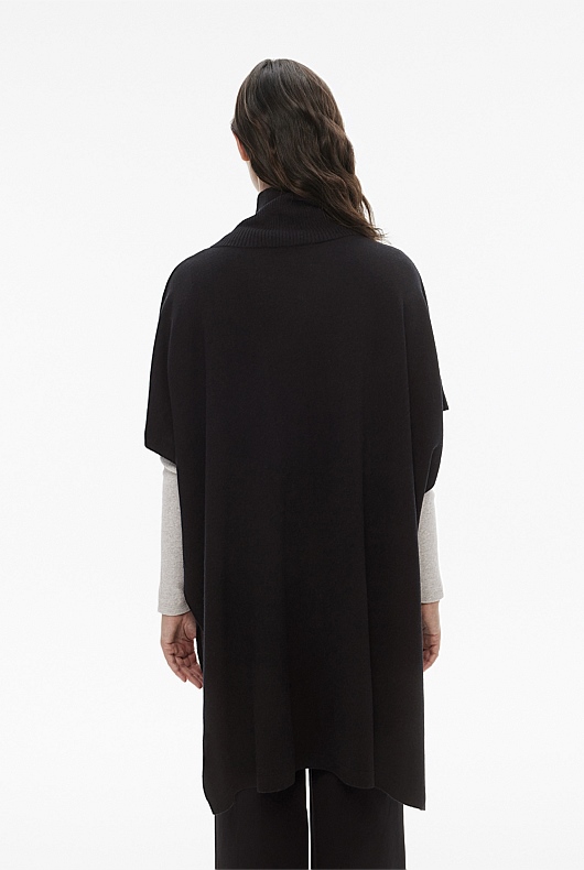 Silk Merino Longline Poncho - Black