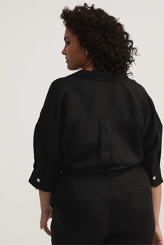 French Linen Pop Over Shirt - Black