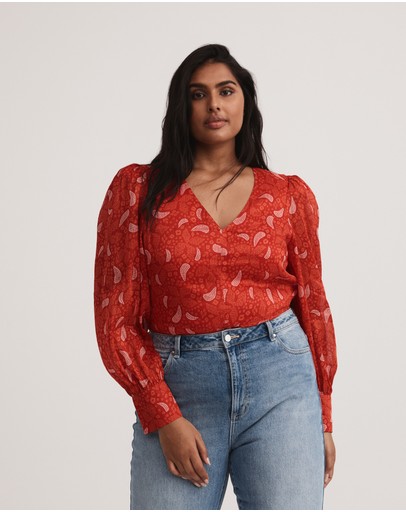 Witchery Silk Linen Geo Scarf Blouse