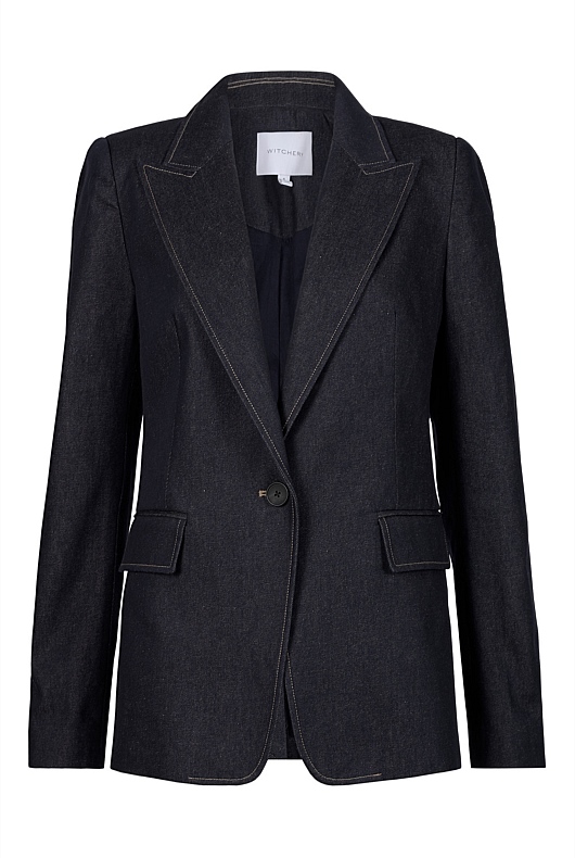Yarn Dye Peaked Lapel Single-Breasted Blazer - Blue Night