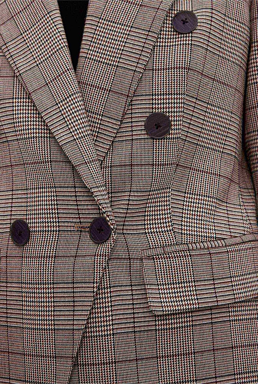 Check Double-Breasted Blazer - Mocha