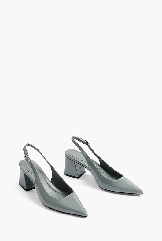 Leather Patent Block Heel - Eucalyptus
