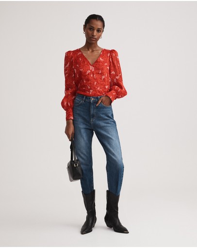 Witchery Silk Linen Geo Scarf Blouse