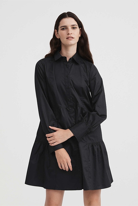 Cotton Mini Shirt Dress - Black