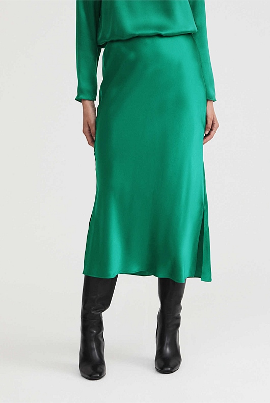 Silk Slip Skirt - Aqua Green