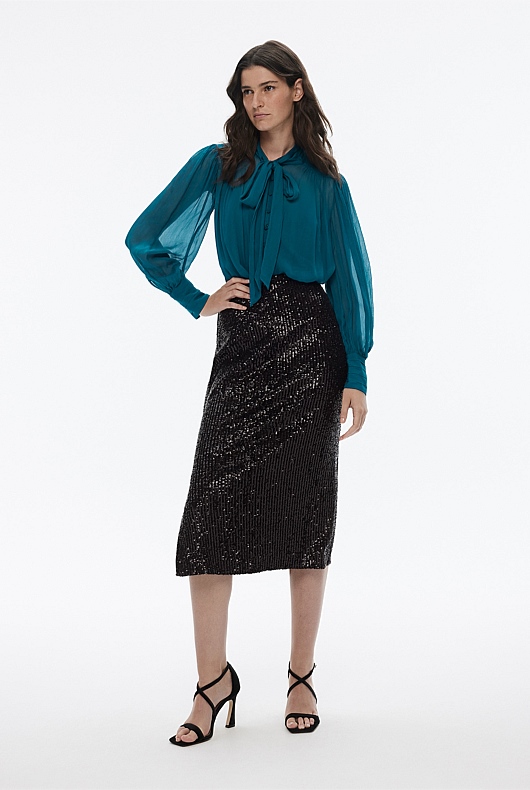 Yoryu Pussybow Blouse - Peacock Blue