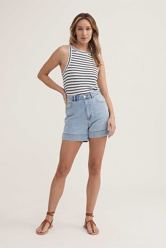 Linen Stripe Bind Tank - Ink