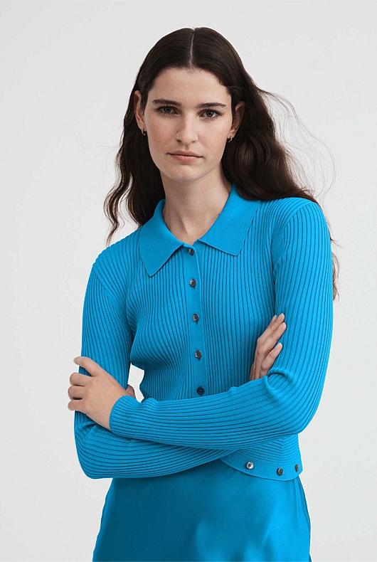 Crepe Button Through Crop - Bright Blue