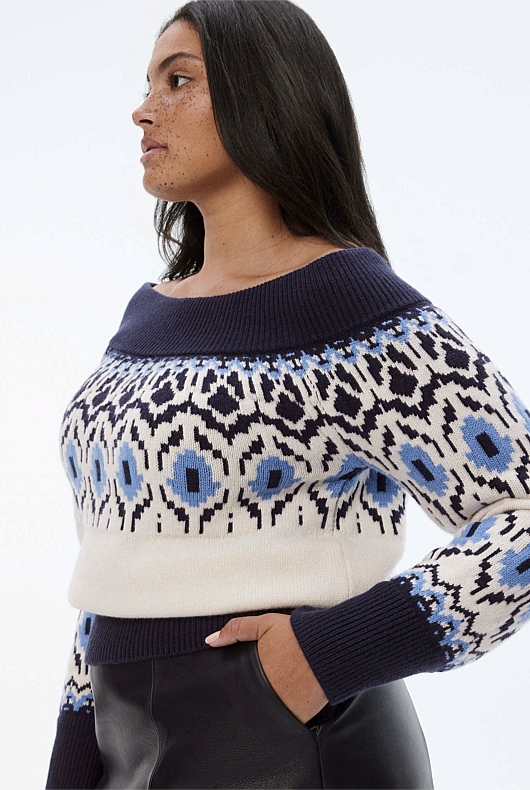 Off Shoulder Fair Isle Knit - Cream