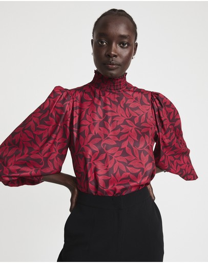 Witchery Leaf Dot High Neck Blouse