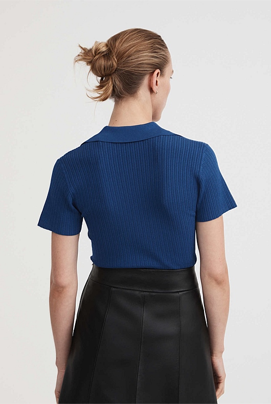 Rib Polo Short Sleeve Knit - Eclipse Blue