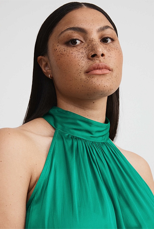 Belted Midi Dress - Aqua Green