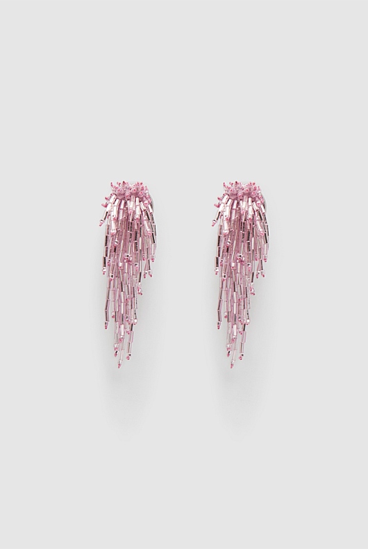 Bugle Bead Drop Earring - Soft Pink