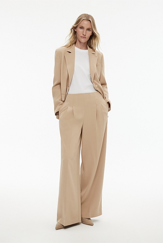 Waist Detail Wide Leg Trouser - Washed Sand