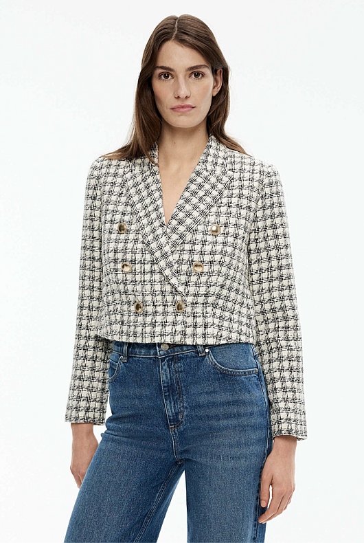 Yarn-Dye Boucle Double-Breasted Blazer - Black