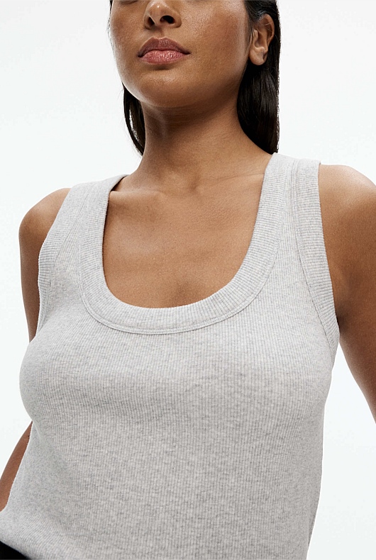 Cotton Scoop Neck Tank - Light Grey Marle