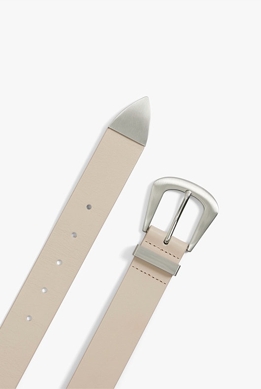 Western Buckle Leather Belt - Raw Oat