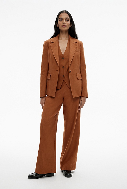 Cotton Linen Single-Breasted Blazer - Faded Terracotta