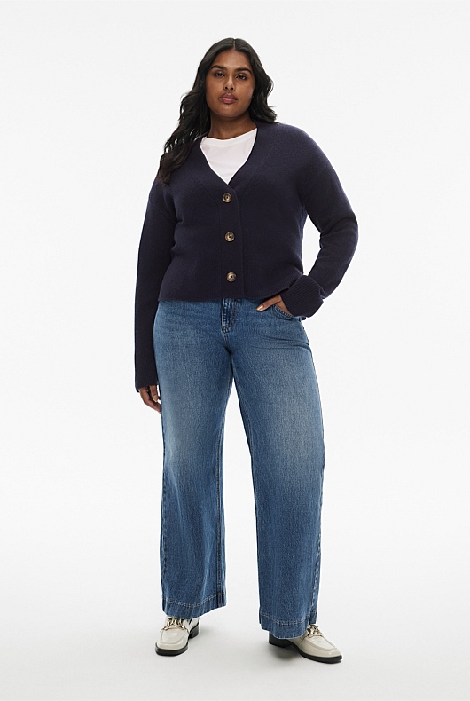 Wool Blend Knit Cardigan - Regatta Blue