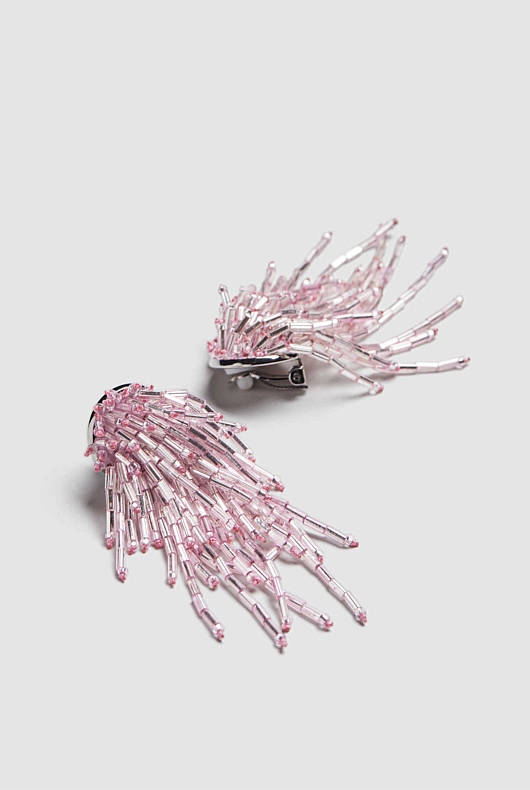 Bugle Bead Drop Earring - Soft Pink