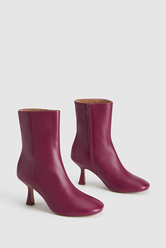 Leather Round Toe Heeled Boot - Raspberry