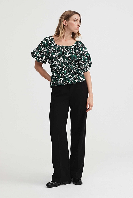 Folk Blossom Gathered Blouse - Foliage