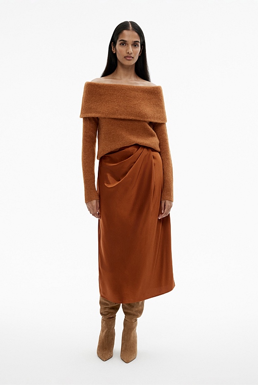 Alpaca Blend Off Shoulder Knit - Faded Terracotta