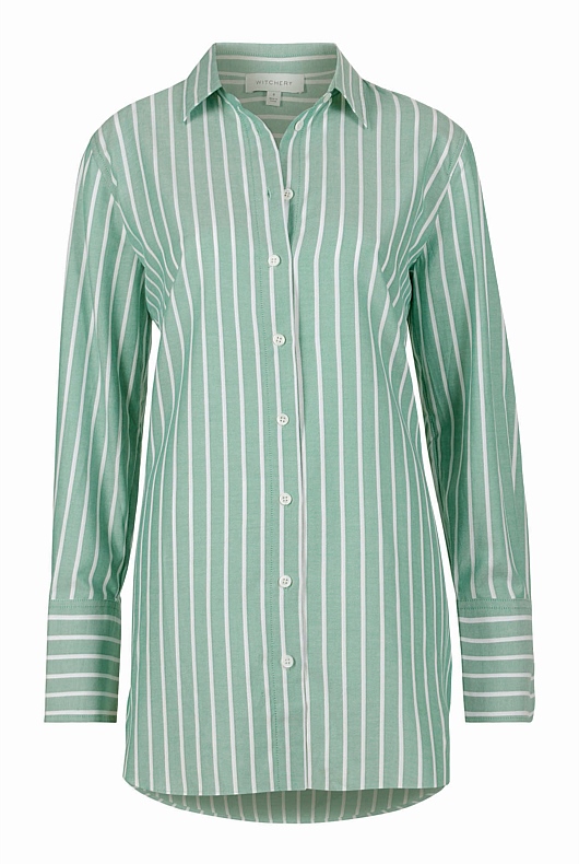 Cotton Stripe Oxford Shirt - Sea Green