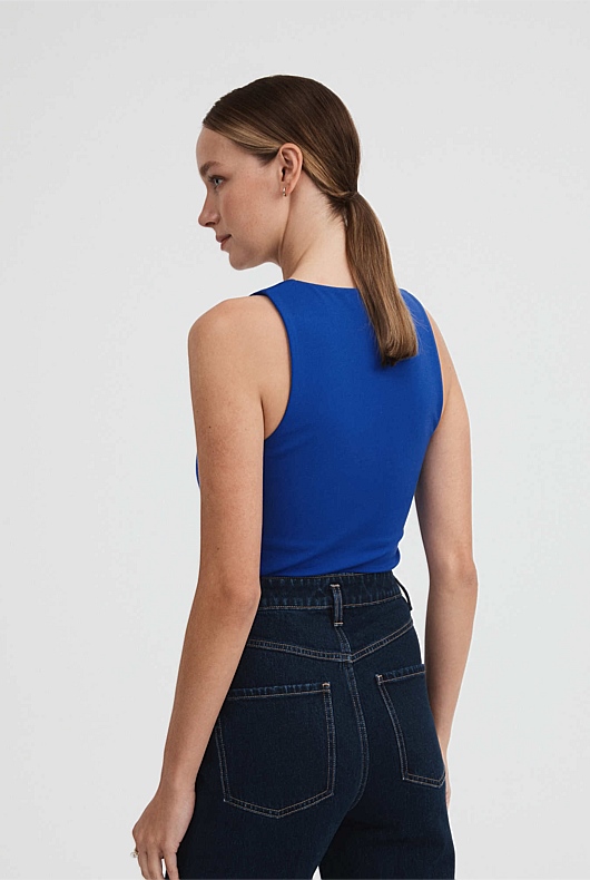 Ponte V Neck Tank - Bold Blue