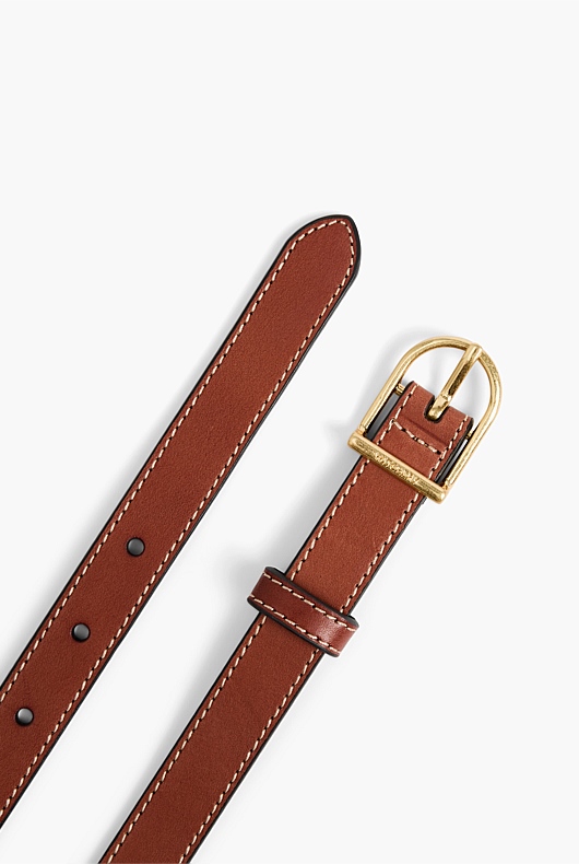 Curved Buckle Slim Belt - Rich Tan