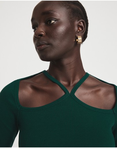 Witchery Cotton Halter Long Sleeve Top