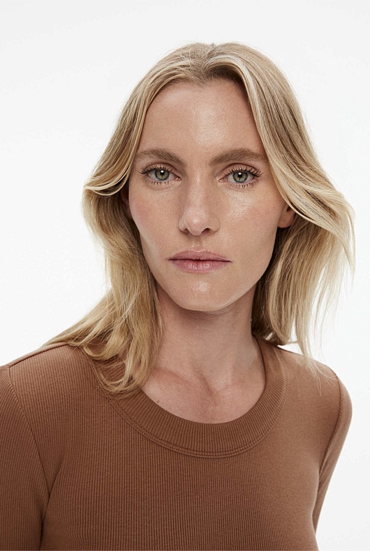 Long Sleeve Rib Top - Camel