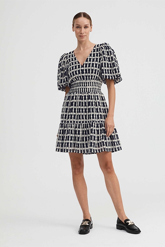 Embroidered Tiered Mini Dress - Blue Night